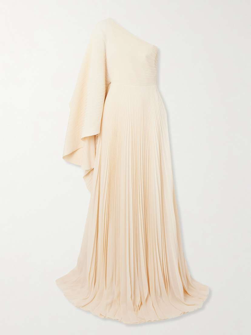 Solace London Maci One-shoulder Pleated Chiffon Gown