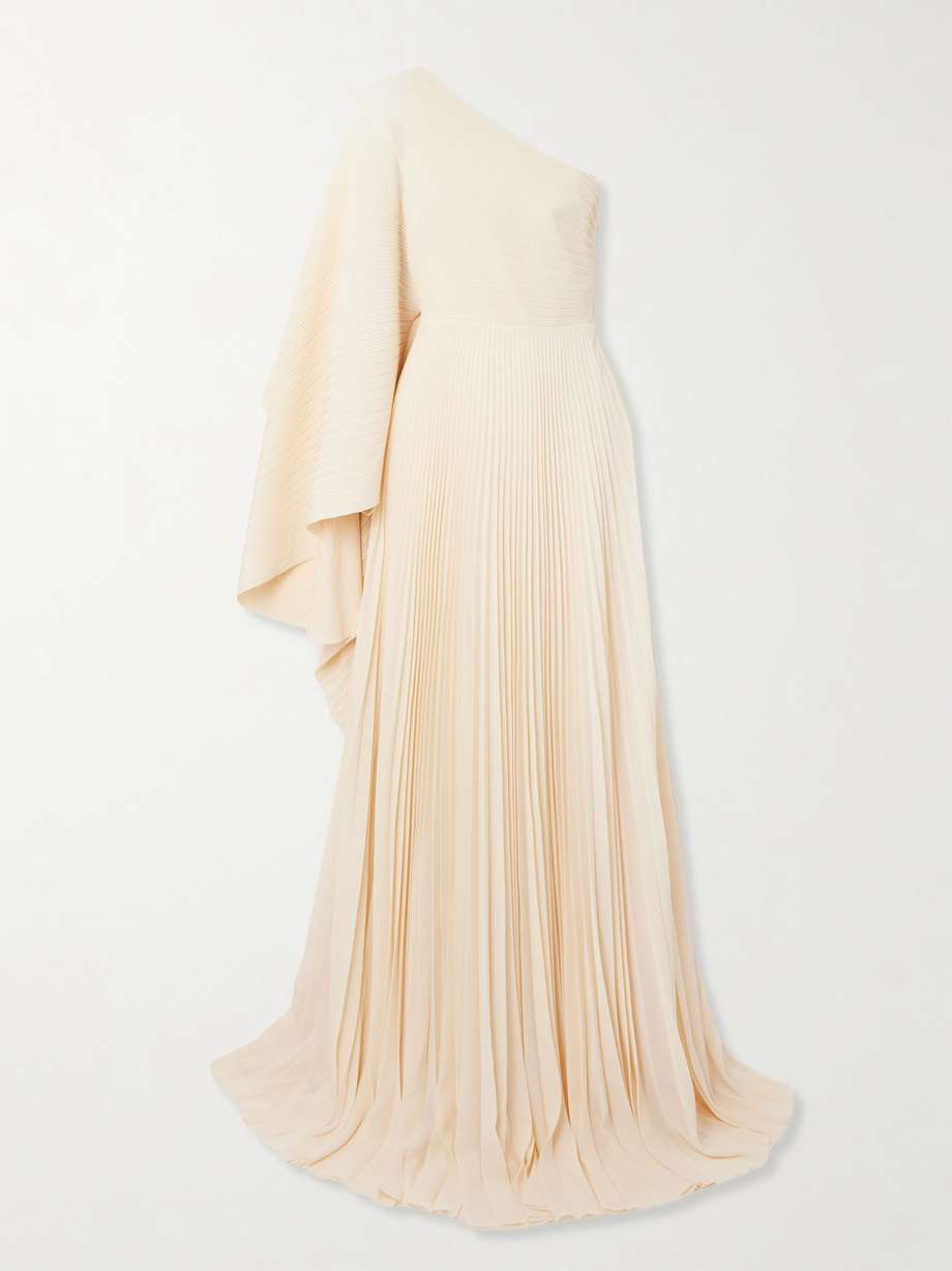 maci one-shoulder pleated chiffon gown