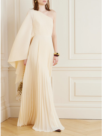 Solace London Maci one-shoulder pleated chiffon gown