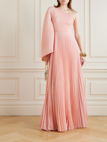 Solace London Maci one-shoulder pleated chiffon gown