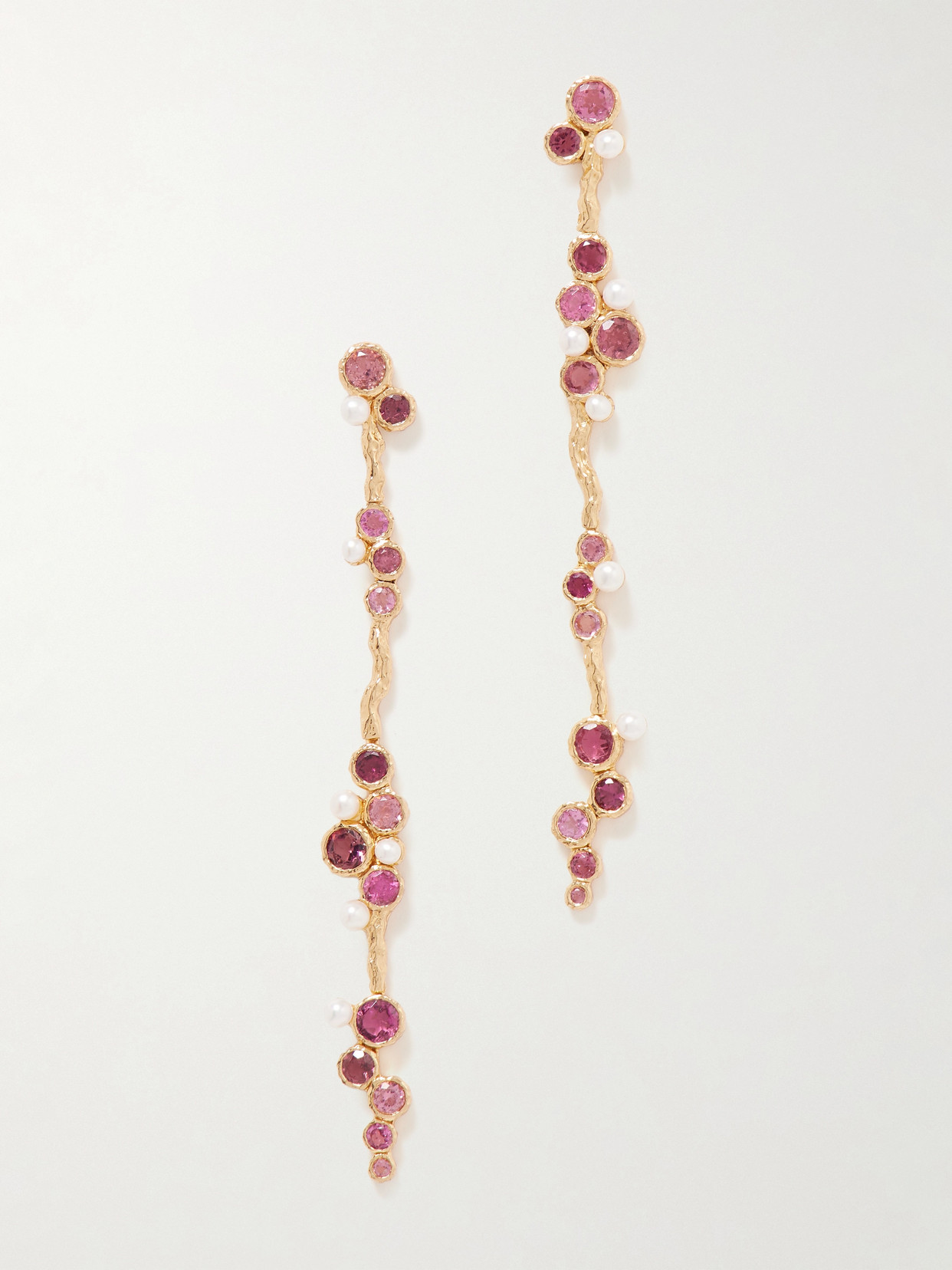 Pacharee Floret Vine Gold-plated, Tourmaline And Pearl Earrings In Pink