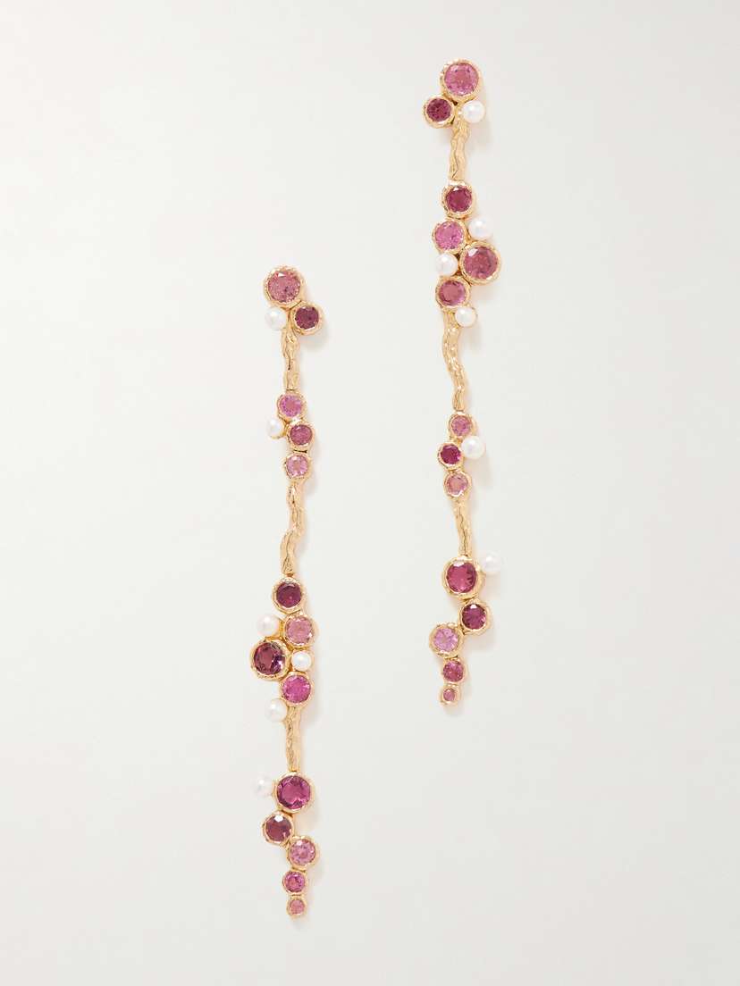 Pacharee Floret Vine Gold-plated, Tourmaline And Pearl Earrings