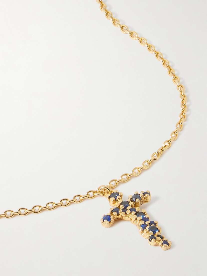 Pacharee Floret Cross Gold-plated Sapphire Necklace