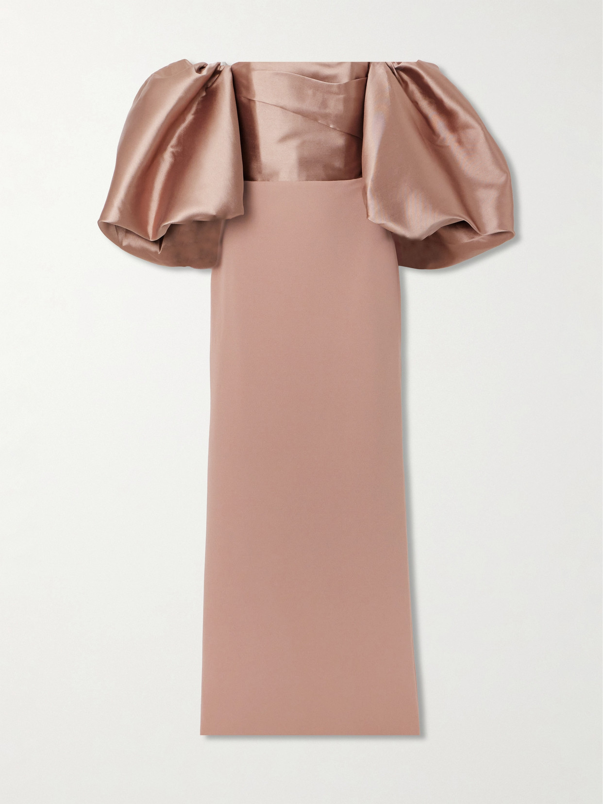 Solace London - Floris Off-the-shoulder Satin-twill And Crepe Gown - Mushroom