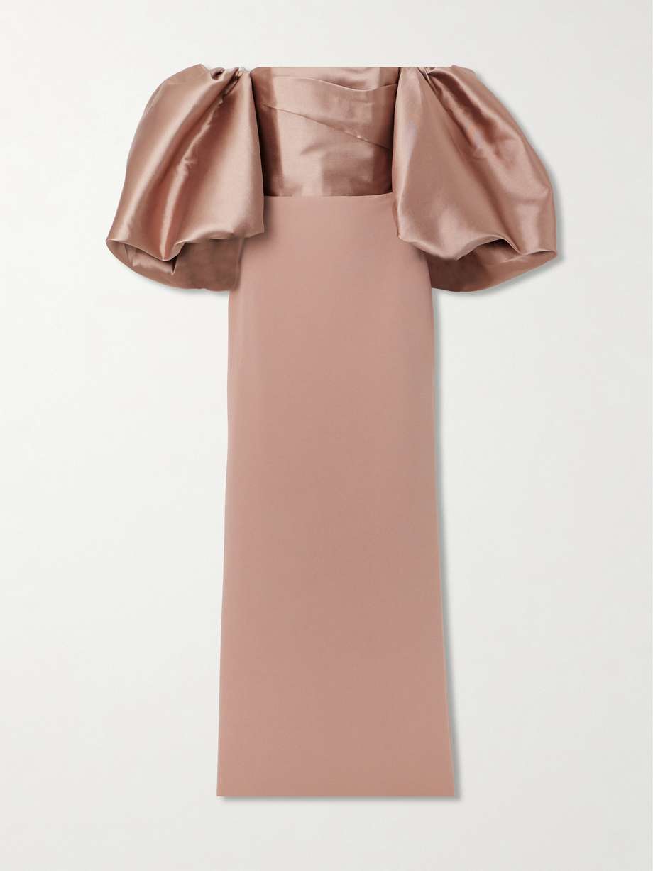 floris off-the-shoulder satin-twill and crepe gown