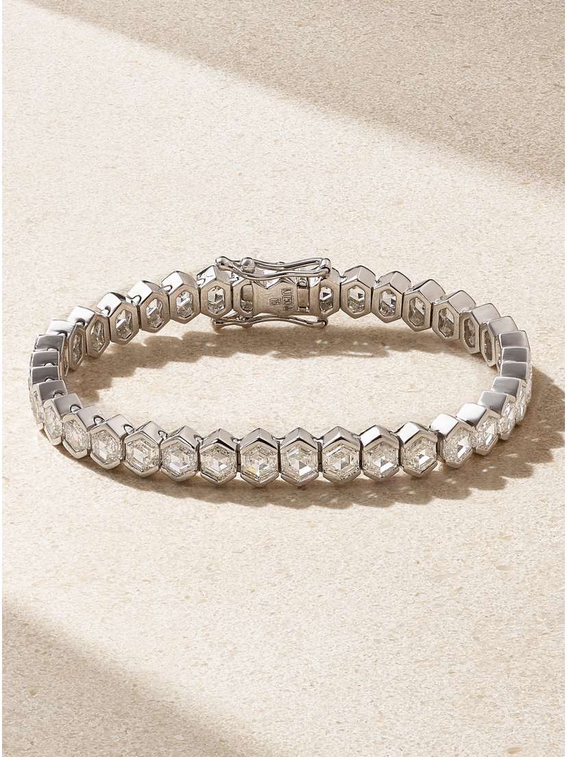 KOLOURS JEWELRY Hexagon 18-karat White Gold Diamond Bracelet
