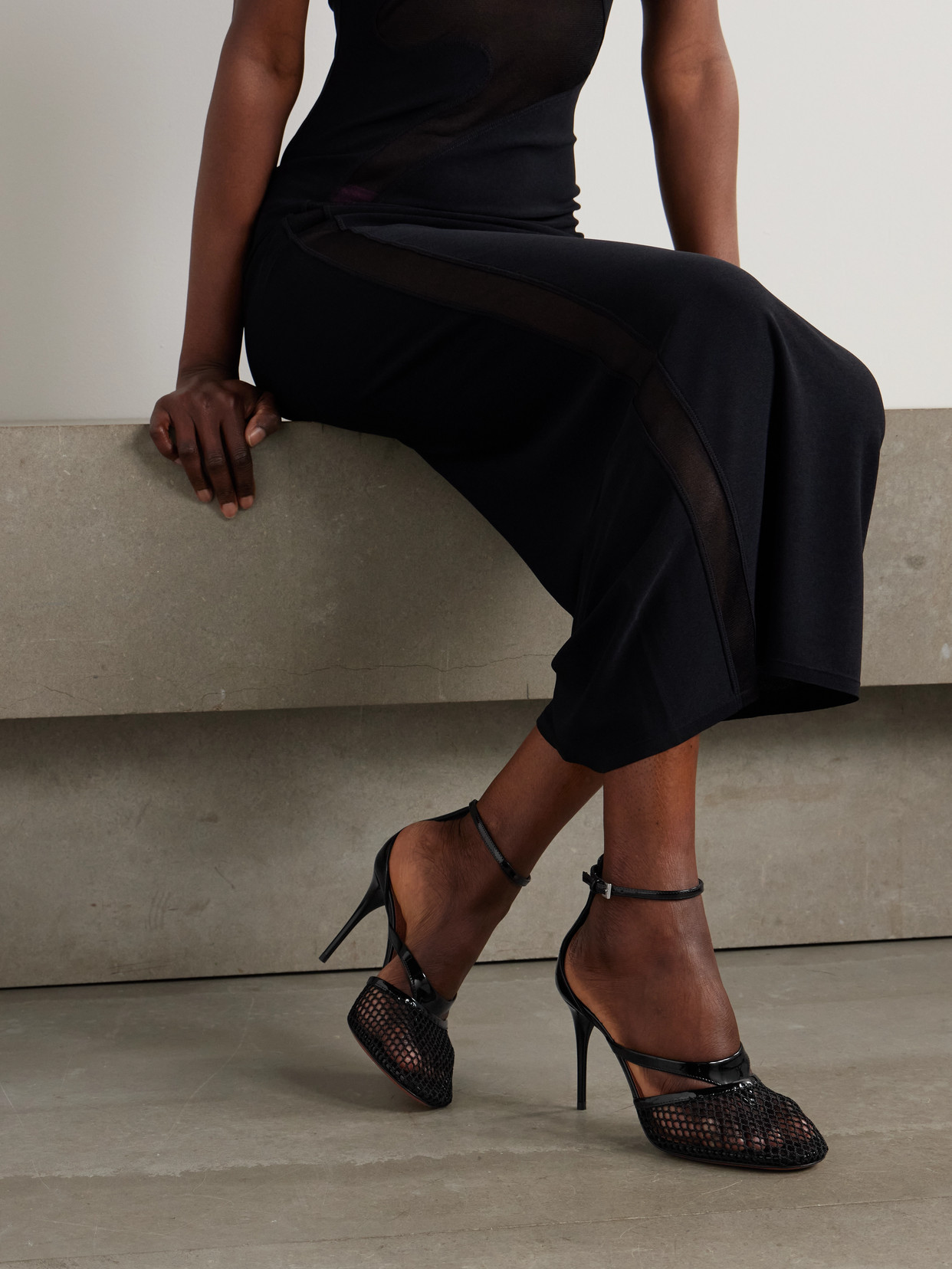 Shop Alaïa Patent-leather And Fishnet Pumps In Black