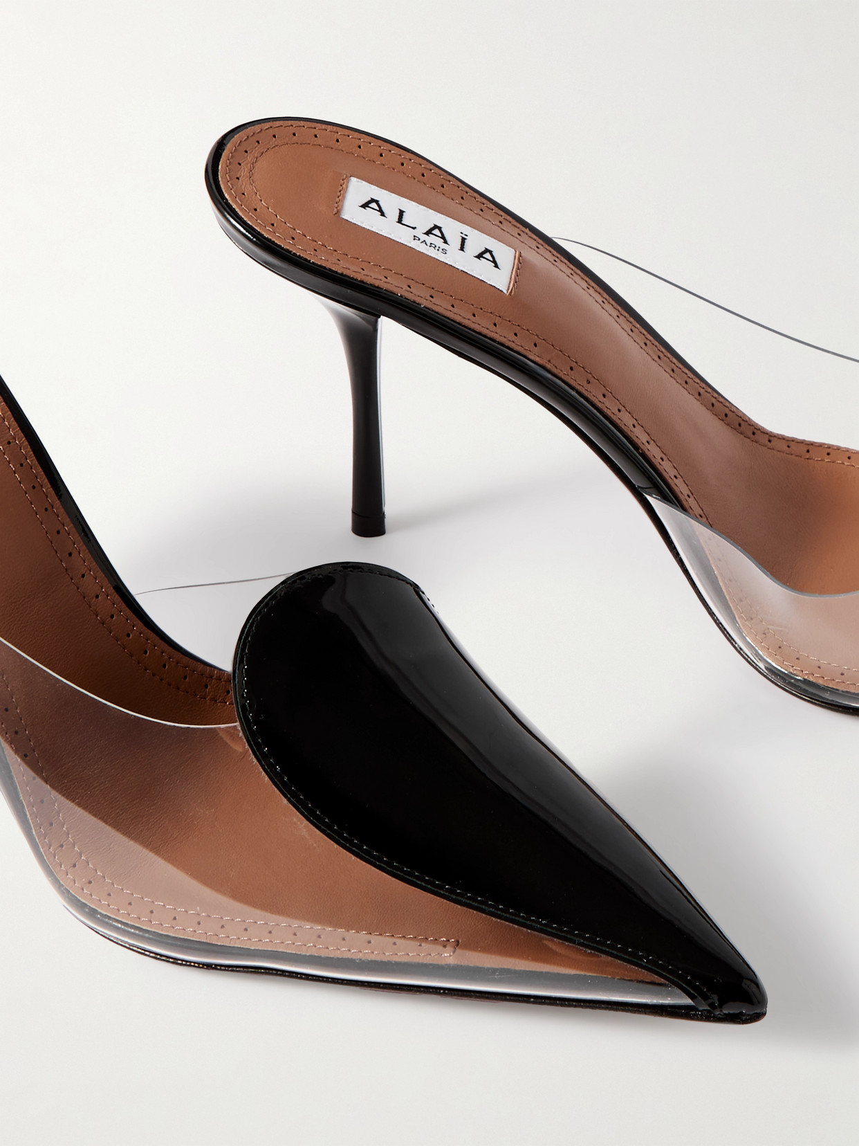 Shop Alaïa 90 Pvc And Patent-leather Mules In Black