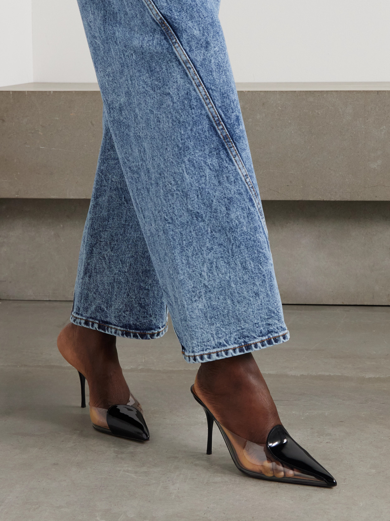 Shop Alaïa 90 Pvc And Patent-leather Mules In Black