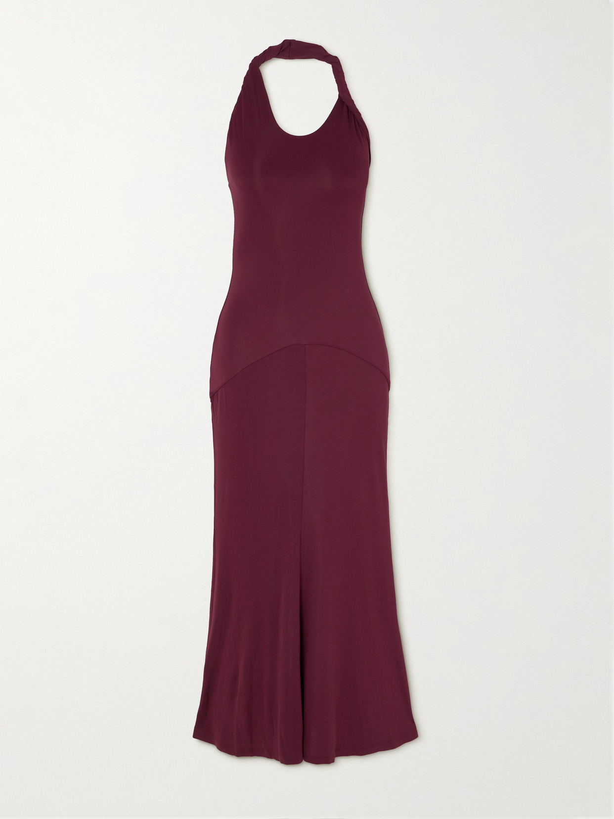 Tove Eleanor Paneled Twisted Stretch-jersey Halterneck Maxi Dress In Burgundy