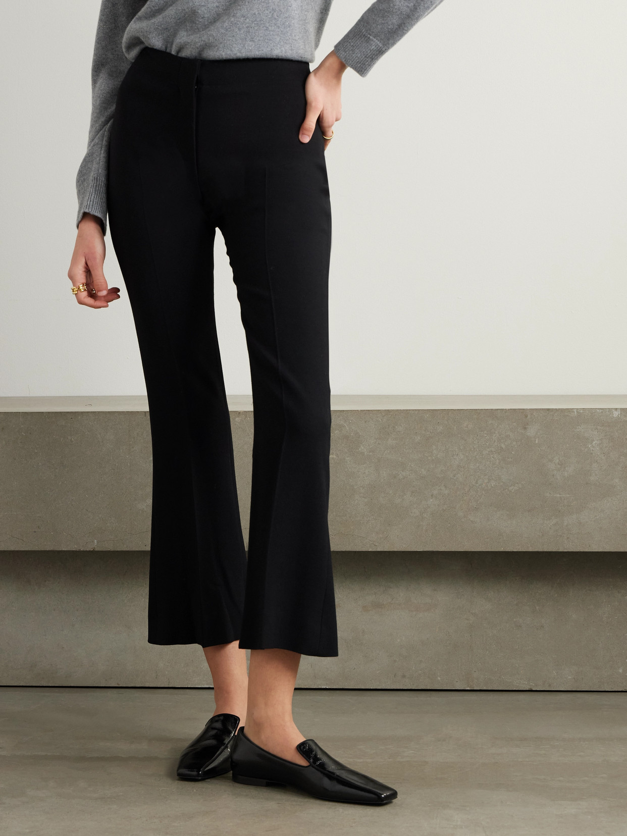 Tove Talia Cropped Pleated Crepe Flared Pants In Black