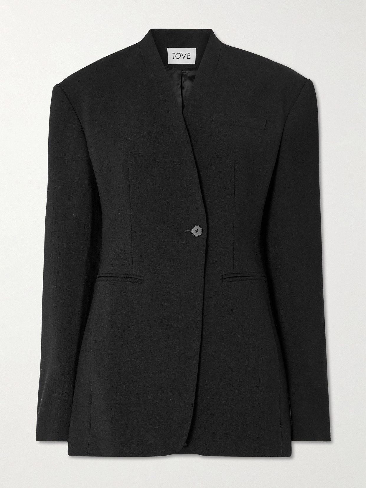 Tove Aster Asymmetric Crepe Blazer In Black