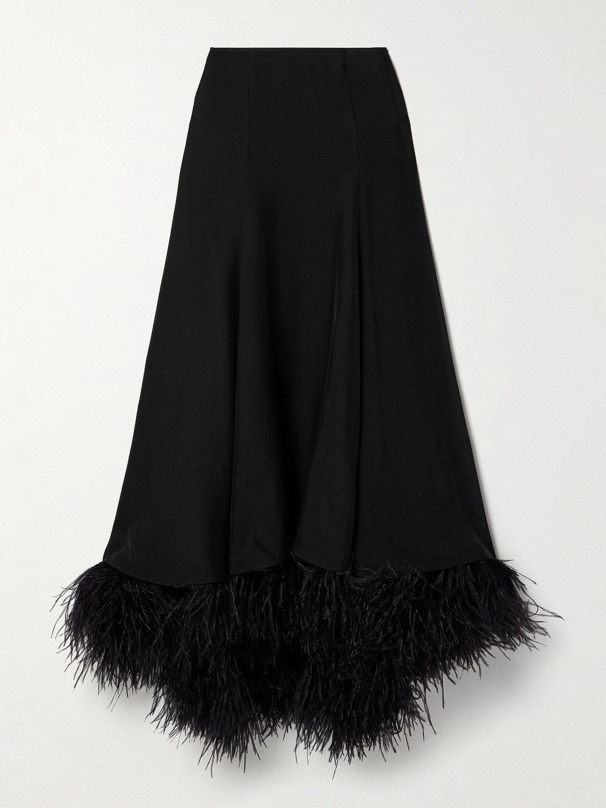 Tove Renee Feather-trimmed Silk Maxi Skirt In Black