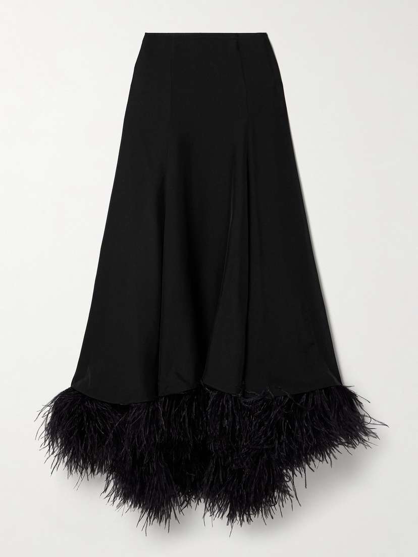 Tove Renee Feather-trimmed Silk Maxi Skirt