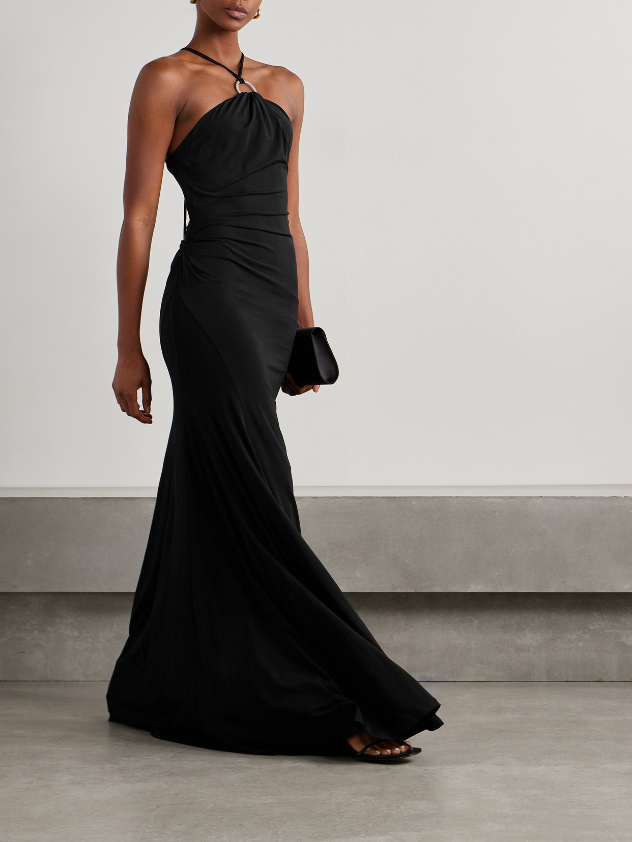 Tove Mika Embellished Stretch-knit Halterneck Maxi Dress In Black