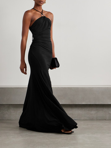 TOVE Mika embellished stretch-knit halterneck maxi dress