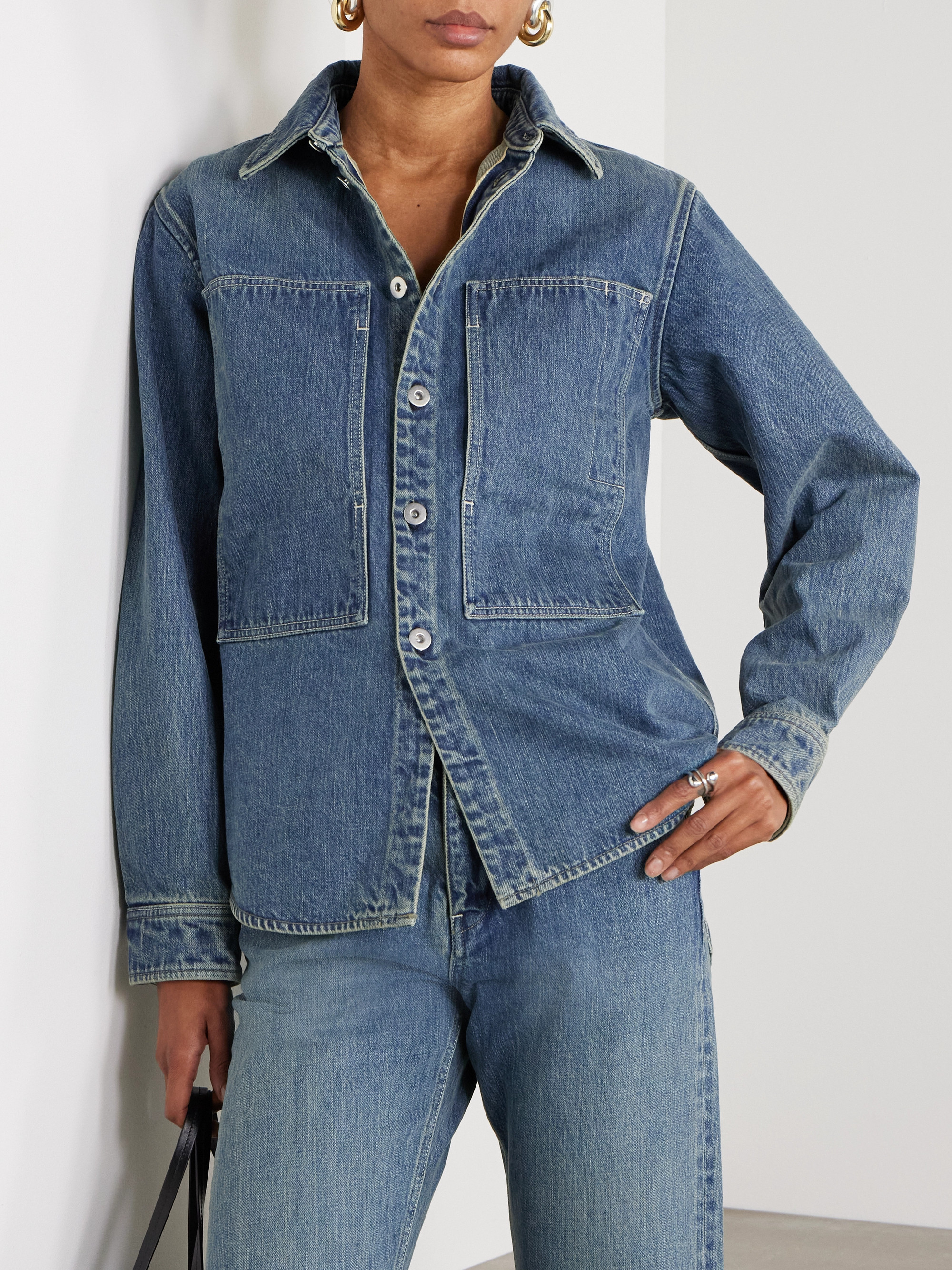 Jil Sander - Leather-trimmed paneled denim shirt | Plush