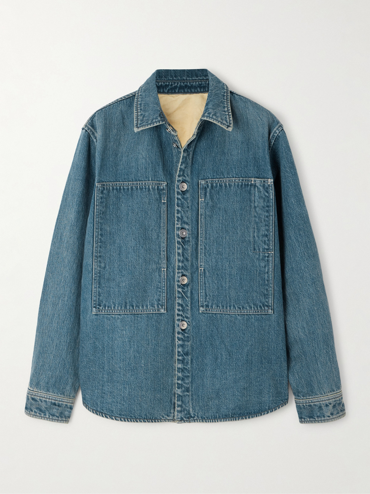 Jil Sander Leather-trimmed Paneled Denim Shirt In Blue