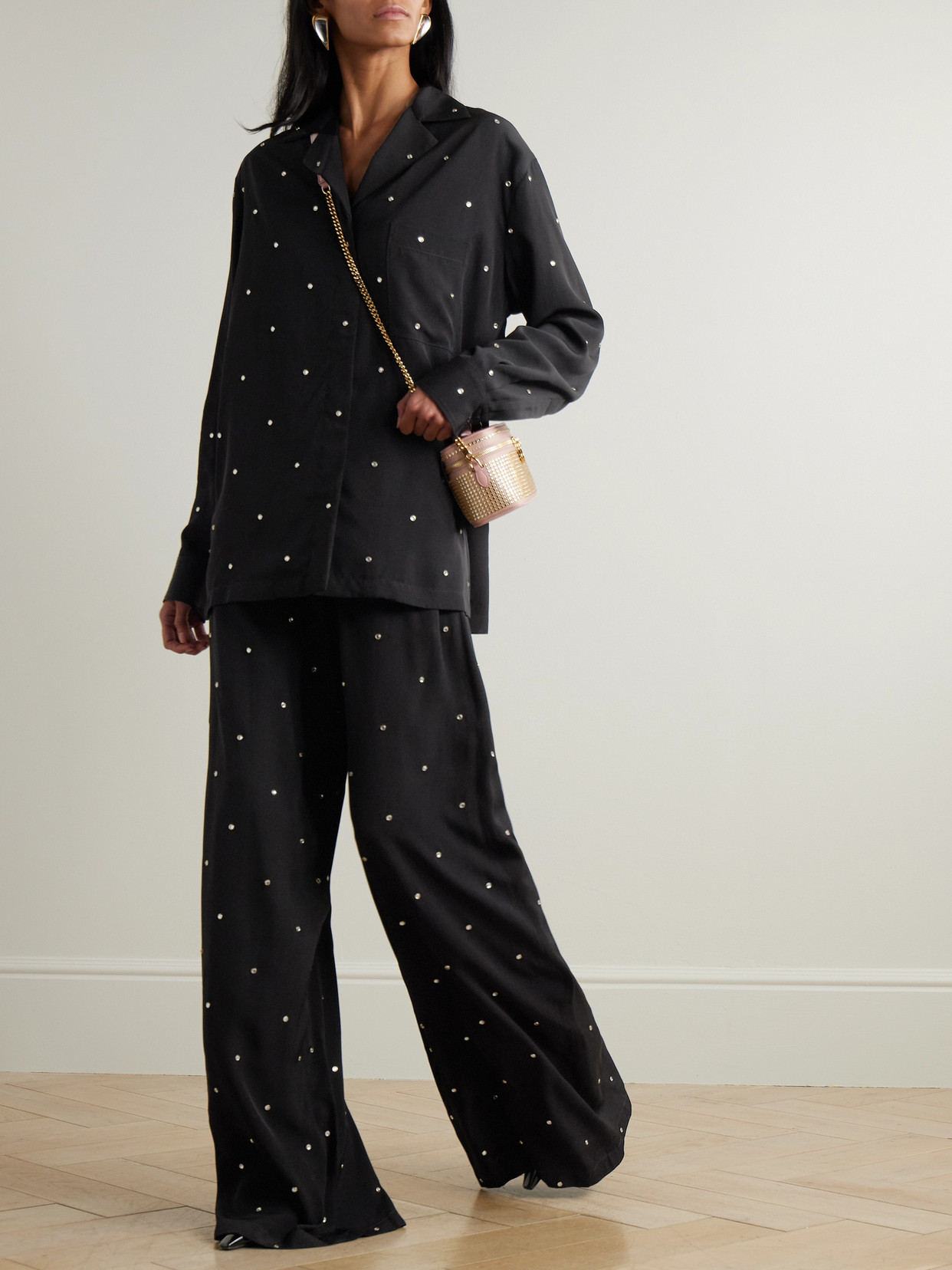 Stella Mccartney Womens Ramadan Crystal-embellished Woven Shirt Black In Black