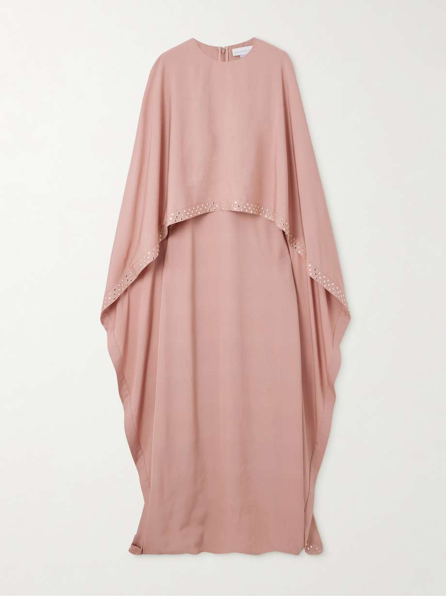 cape-effect crystal-embellished crepe gown