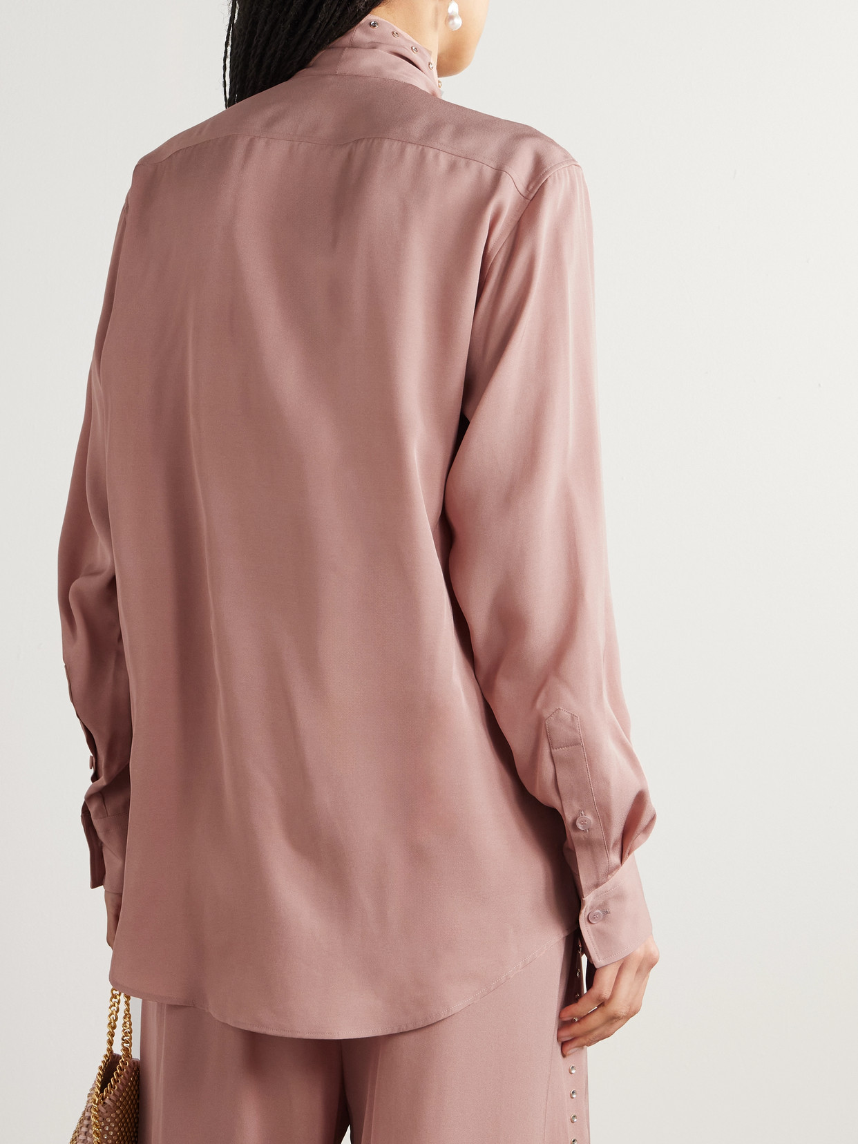 Pussy-Bow Crystal-Embellished Crepe Blouse