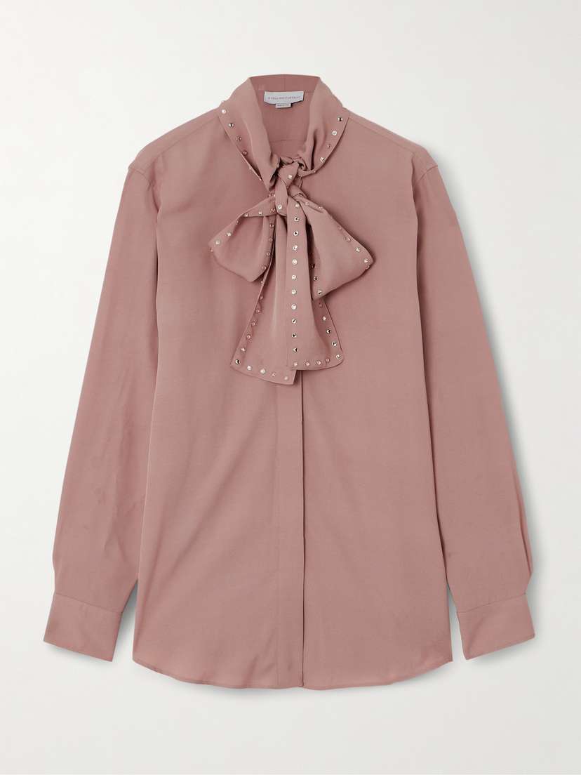 Stella McCartney Pussy-bow Crystal-embellished Crepe Blouse