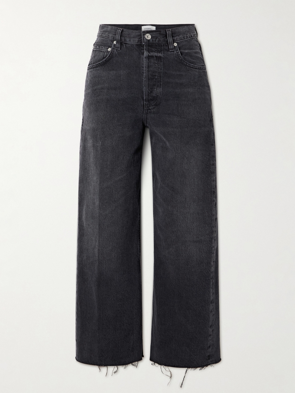 Citizen Of Humanity Ayla Cropped Frayed High-rise Wide-leg Jeans In Black