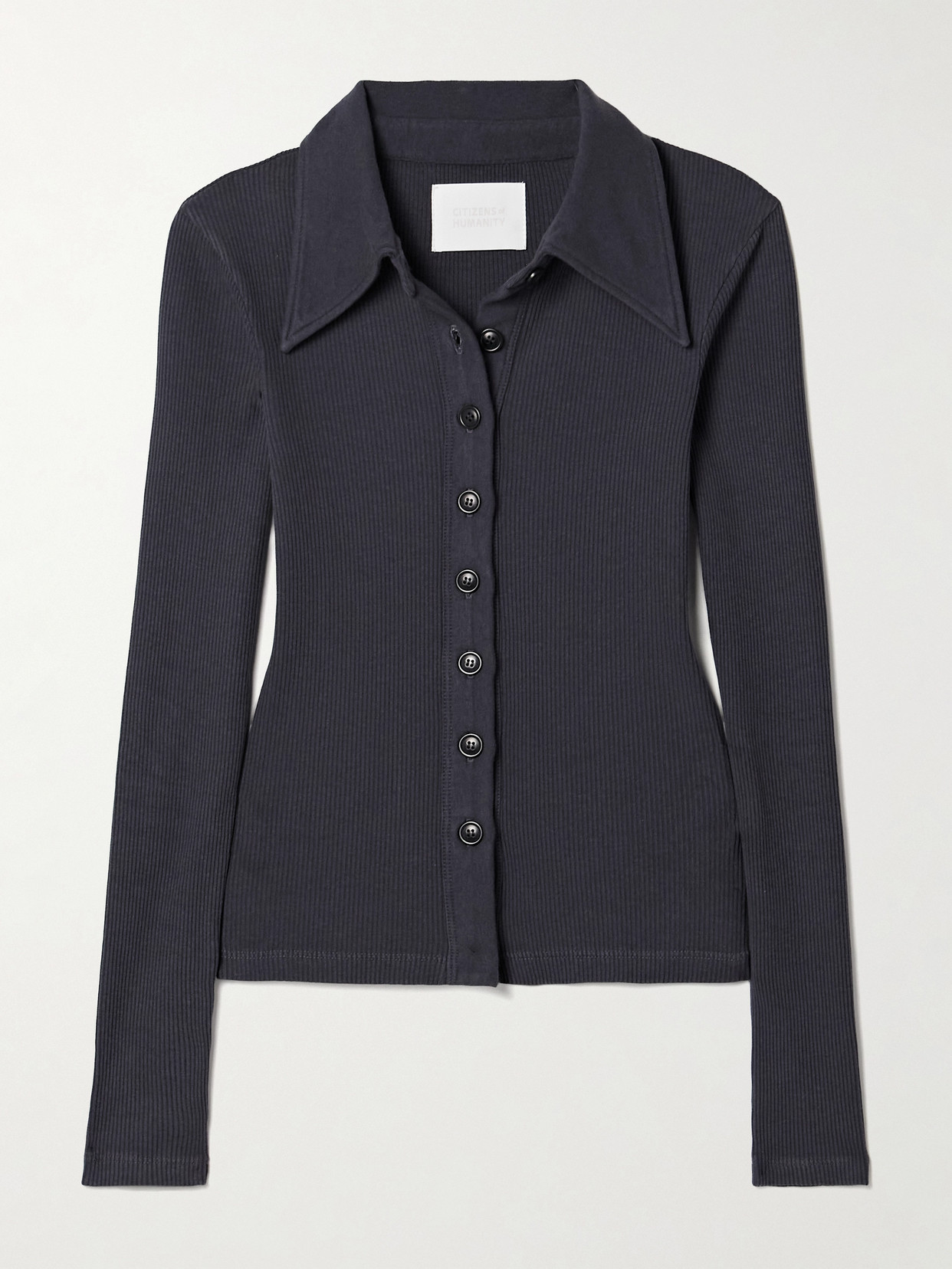 Citizens Of Humanity Gila Ribbed Stretch Organic Cotton And Lyocell-blend Jersey Polo Top In Black
