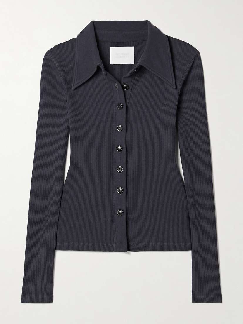 Citizens of Humanity Gila Ribbed Stretch Organic Cotton And Lyocell-blend Jersey Polo Top