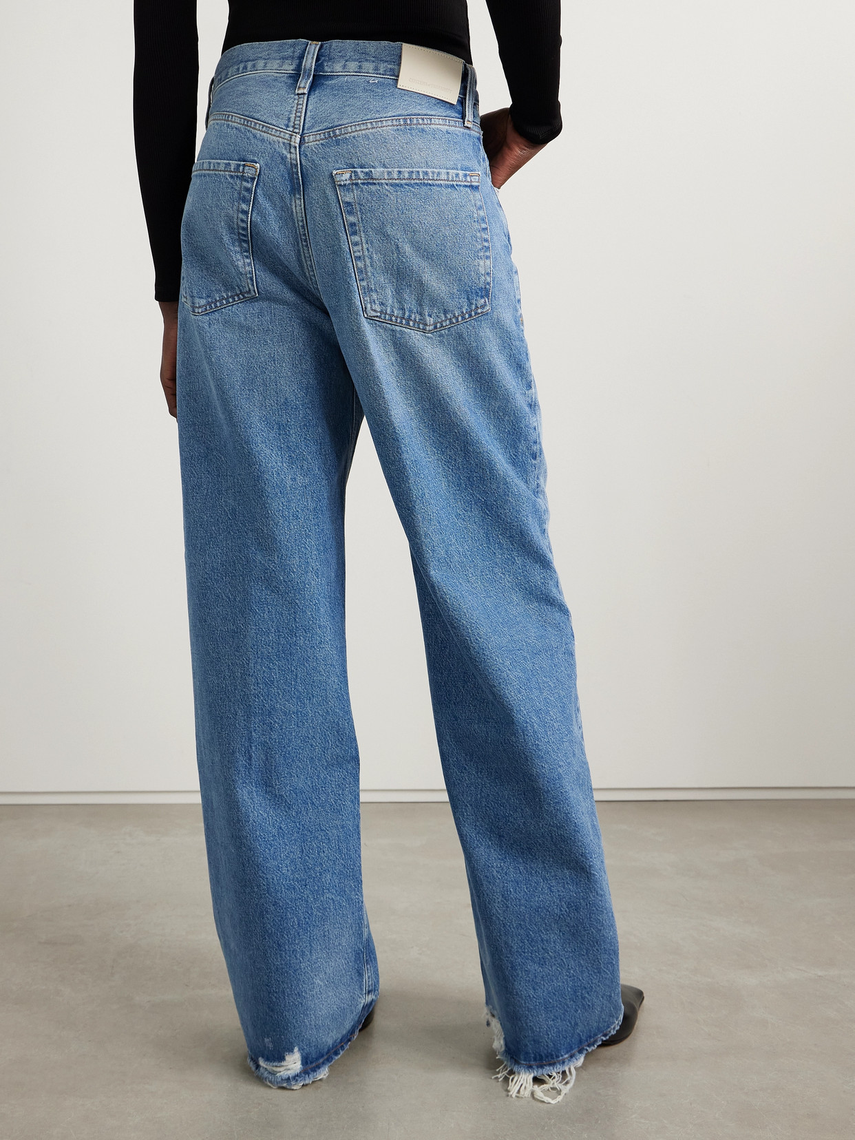 Citizen Of Humanity Ayla Baggy Distressed High-rise Wide-leg Jeans In Blue