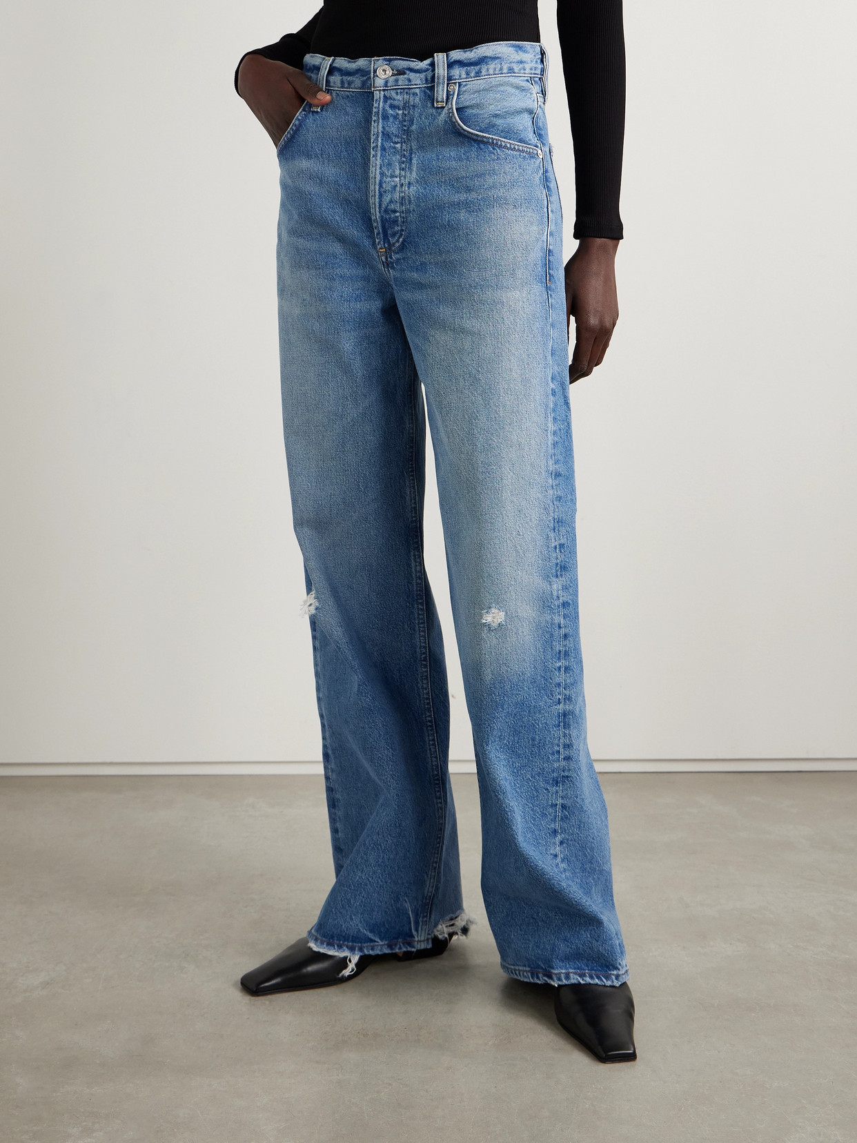 Citizen Of Humanity Ayla Baggy Distressed High-rise Wide-leg Jeans In Blue