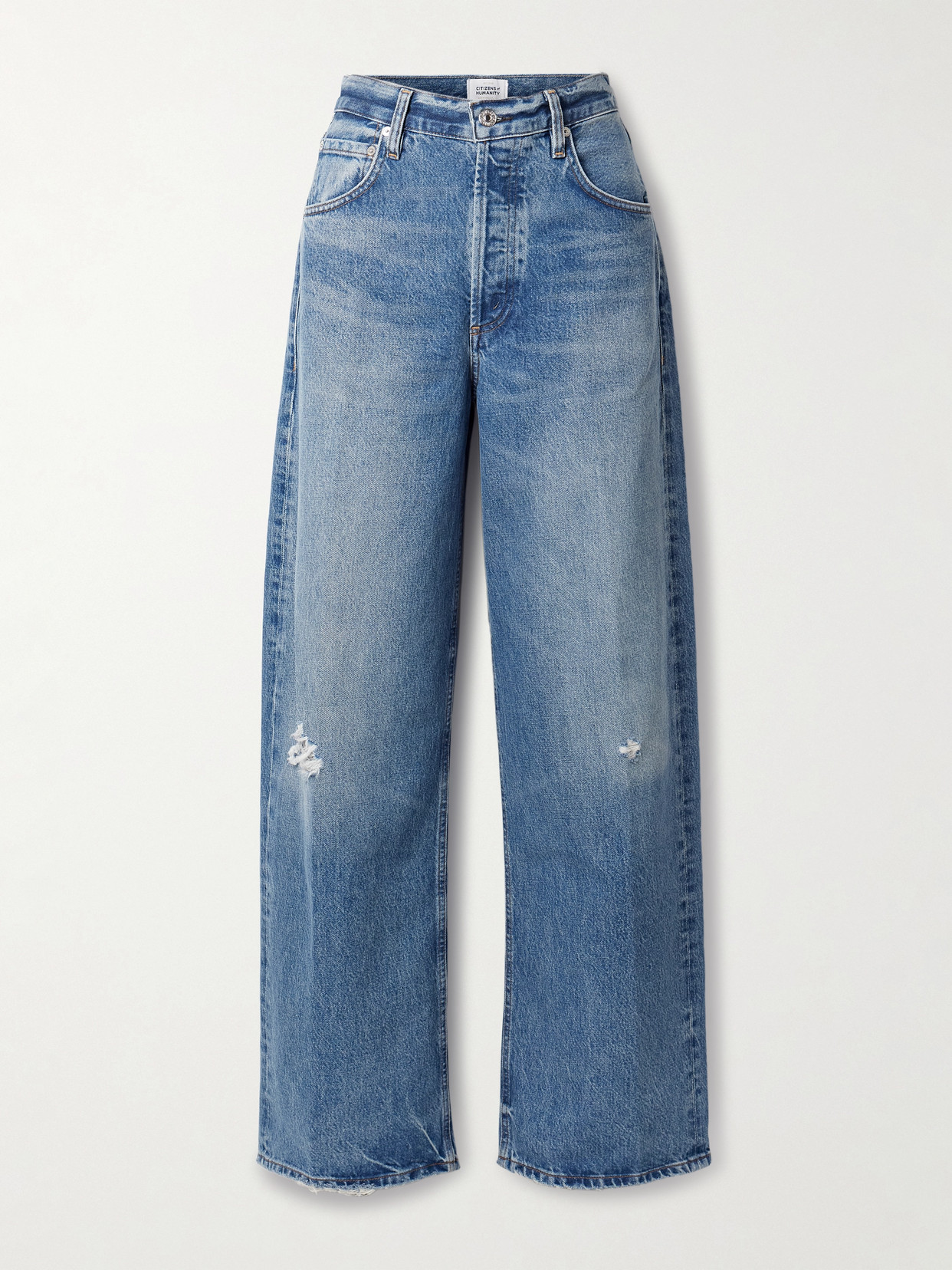Citizens Of Humanity Ayla Baggy Distressed High-rise Wide-leg Jeans In Blue