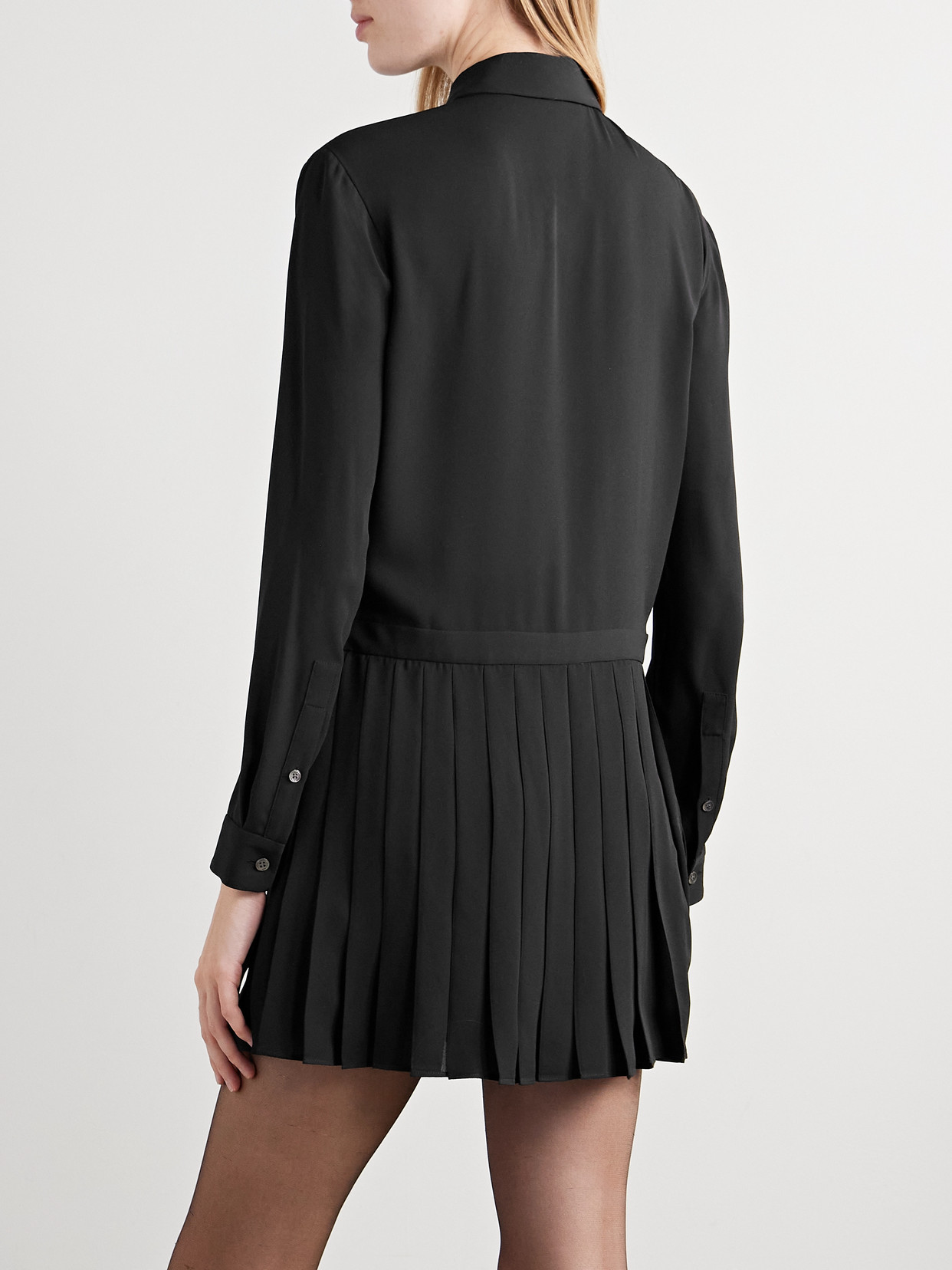 THEORY TIE-NECK PLEATED CREPE DE CHINE MINI DRESS