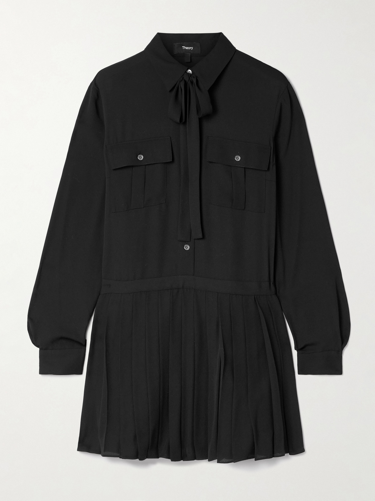 THEORY TIE-NECK PLEATED CREPE DE CHINE MINI DRESS