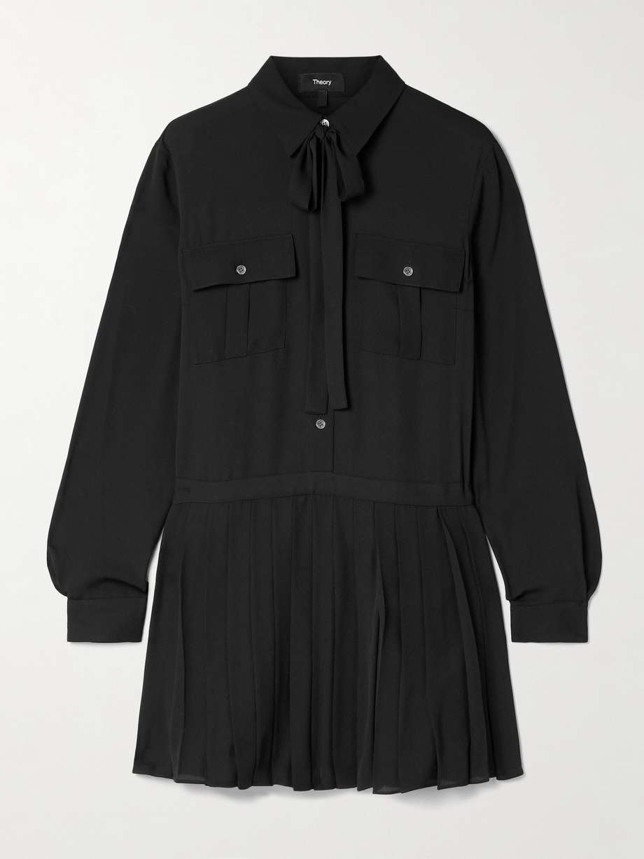 tie-neck pleated crepe de chine mini dress