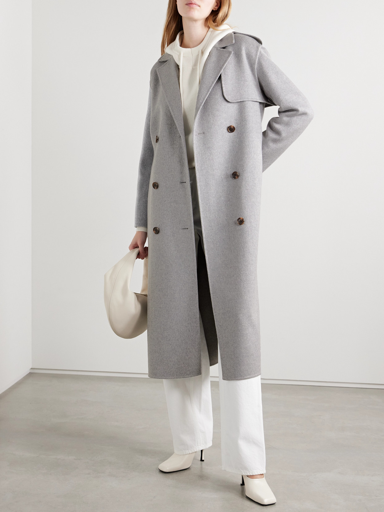 THEORY DOUBLE-BREASTED WOOL AND CASHMERE-BLEND FELT COAT