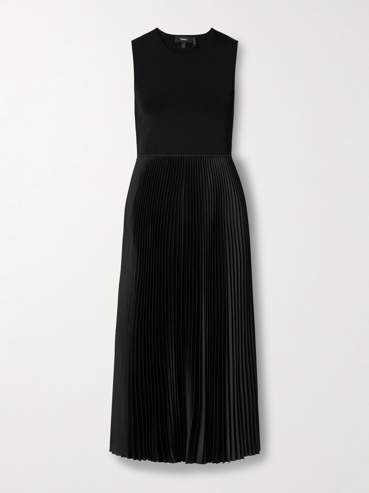Theory Stretch-knit And Plissé-satin Midi Dress In Black