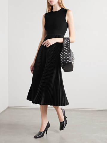 Theory Stretch-knit and plissé-satin midi dress