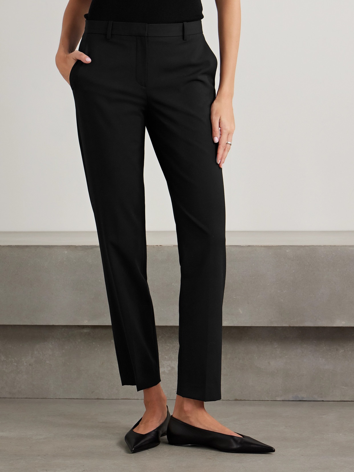 THEORY TREECA CROPPED WOOL-BLEND SLIM-LEG PANTS