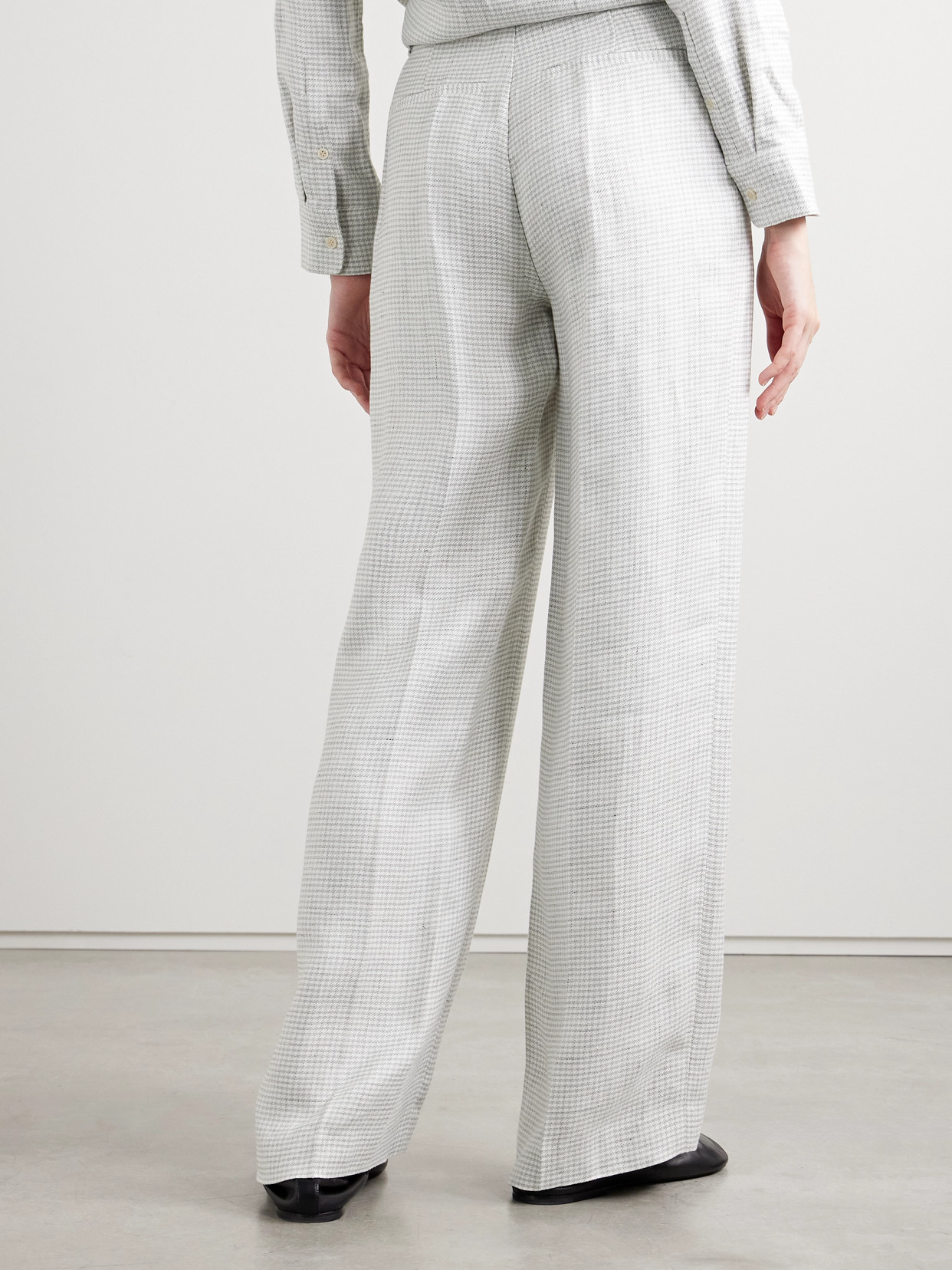 THEORY HOUNDSTOOTH LINEN-BLEND WIDE-LEG PANTS