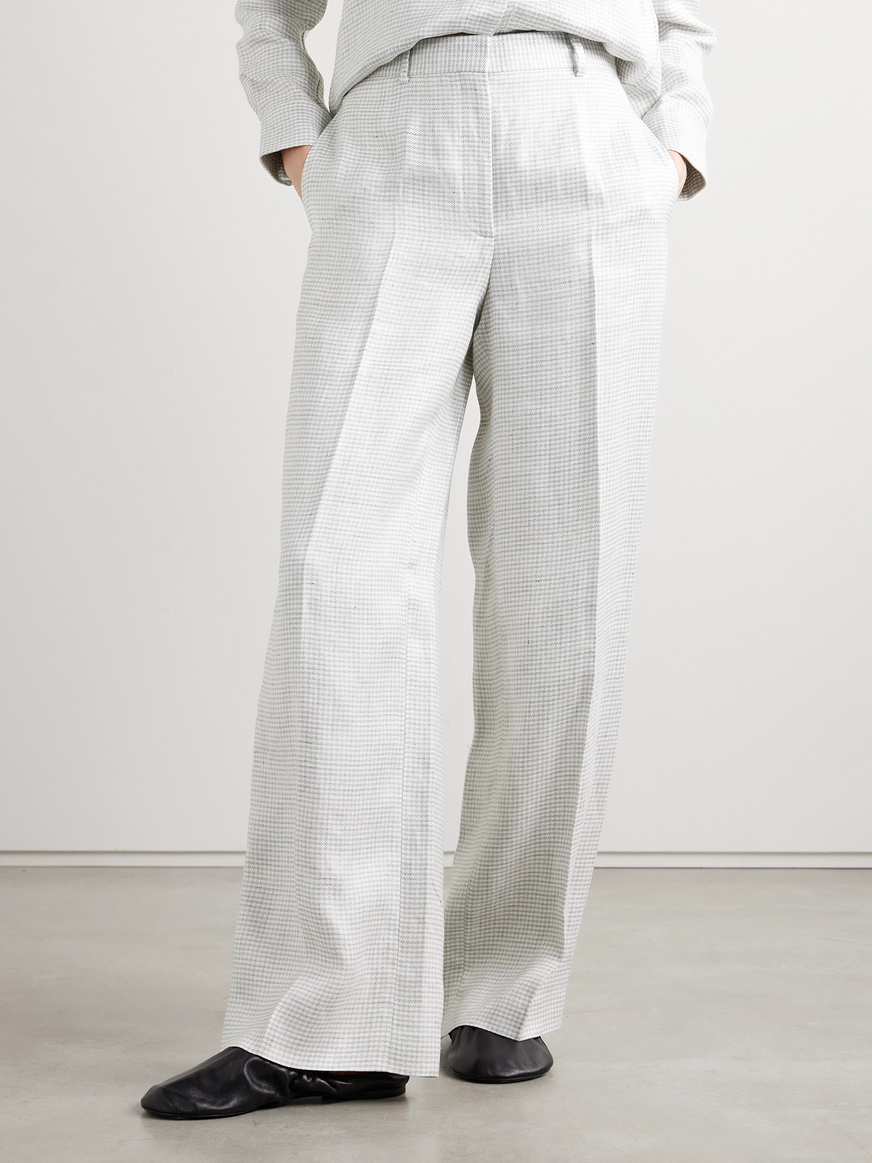 THEORY HOUNDSTOOTH LINEN-BLEND WIDE-LEG PANTS