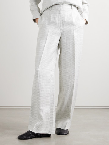 Theory Houndstooth linen-blend wide-leg pants