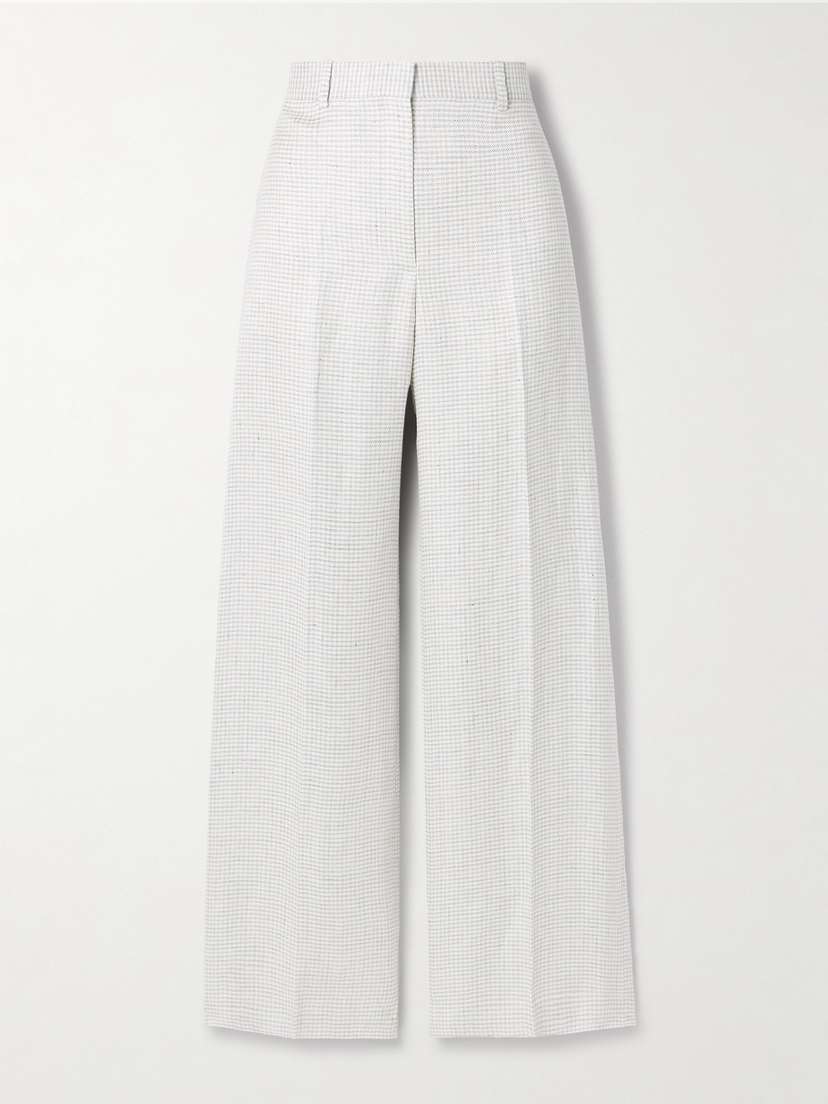 Theory Houndstooth Linen-blend Wide-leg Pants
