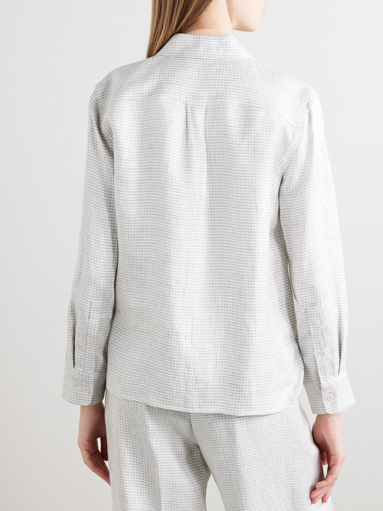 Theory Houndstooth Linen-blend Shirt In Gray