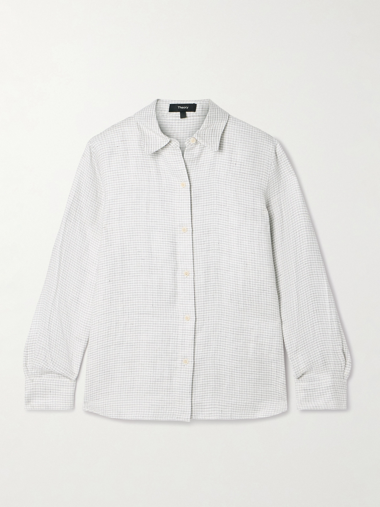 Theory Houndstooth Linen-blend Shirt In Gray