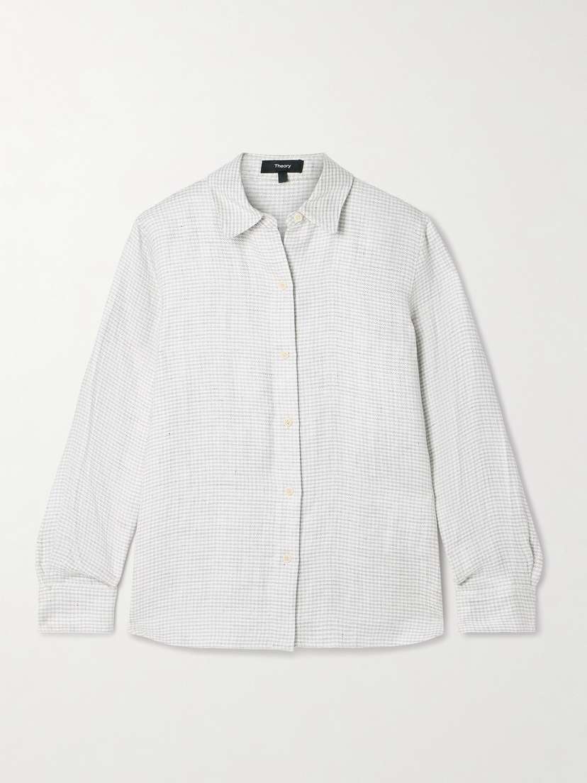 Theory Houndstooth Linen-blend Shirt