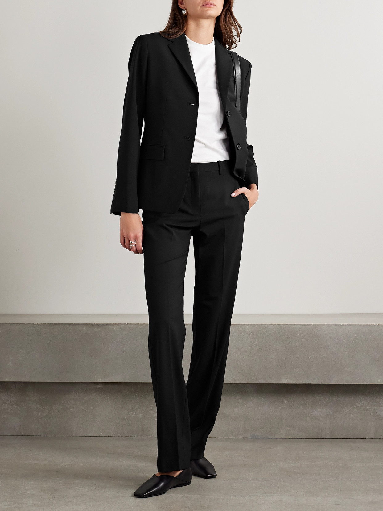 Shop Theory Wool-blend Straight-leg Pants In Black