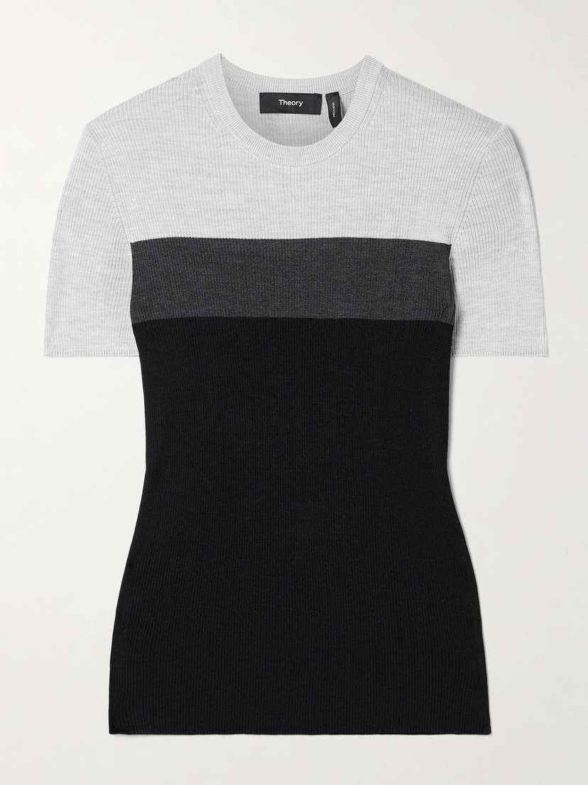 Theory Color-block Ribbed Silk T-shirt