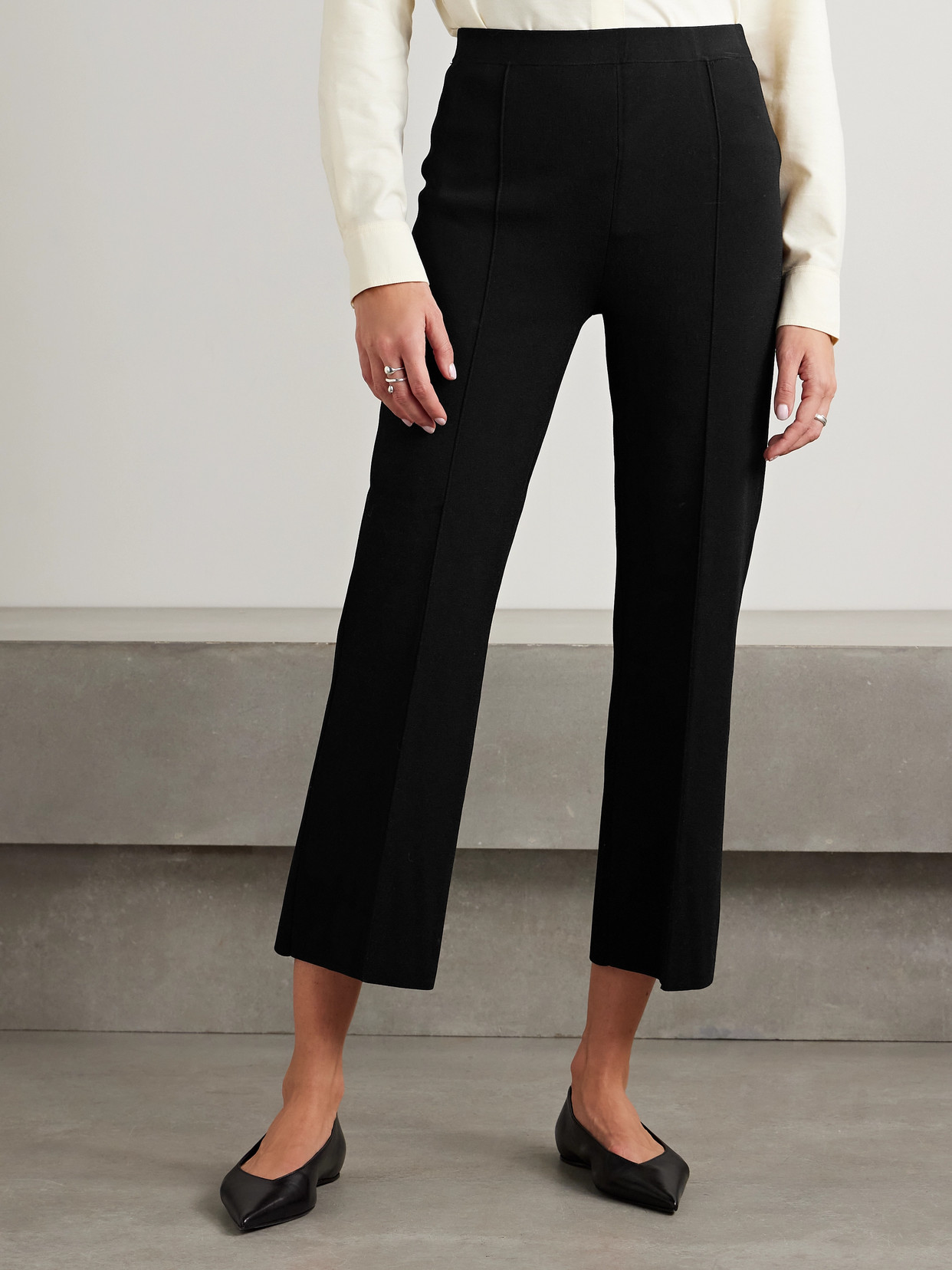 Theory Cropped Knitted Flared Pants In Black