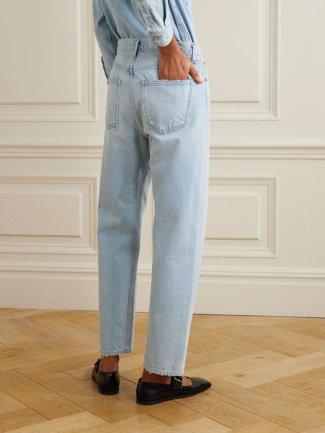 Agolde Blue Jeans With Wide Leg And Logo Patch On The Rear In Blue